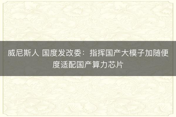 威尼斯人 国度发改委：指挥国产大模子加随便度适配国产算力芯片